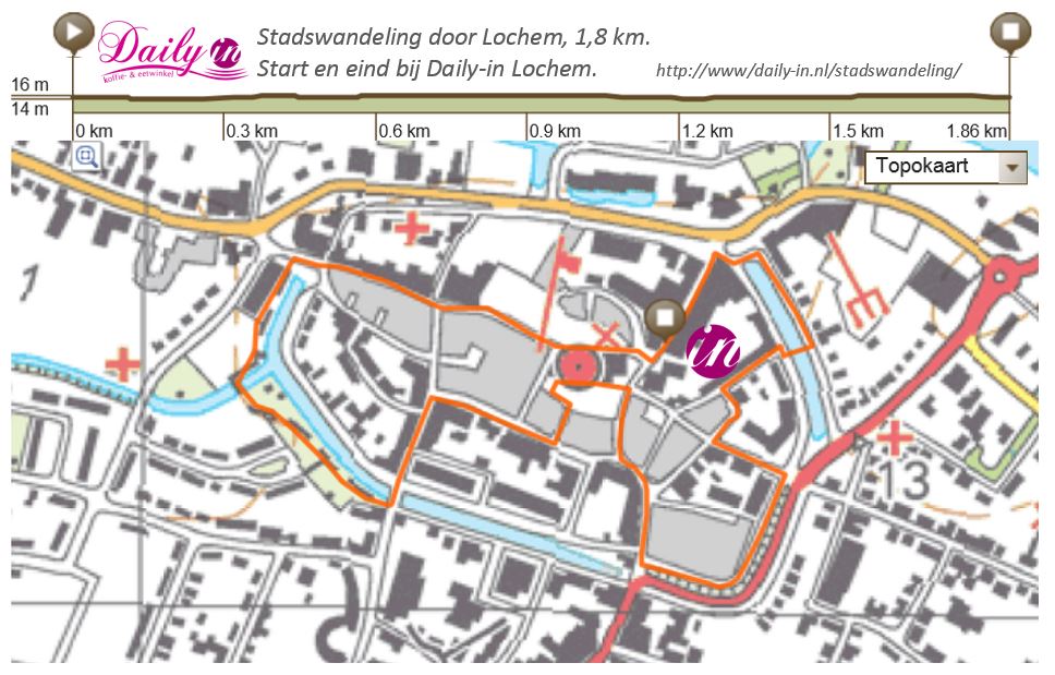 Deze stadswandeling van 1,8 kilometer start en eindigt bij Daily-in, Molenstraat 12 te Lochem.